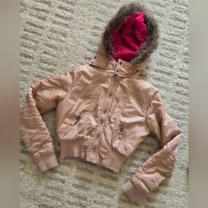 Y2K Pink Puffer Jacket With Fur
